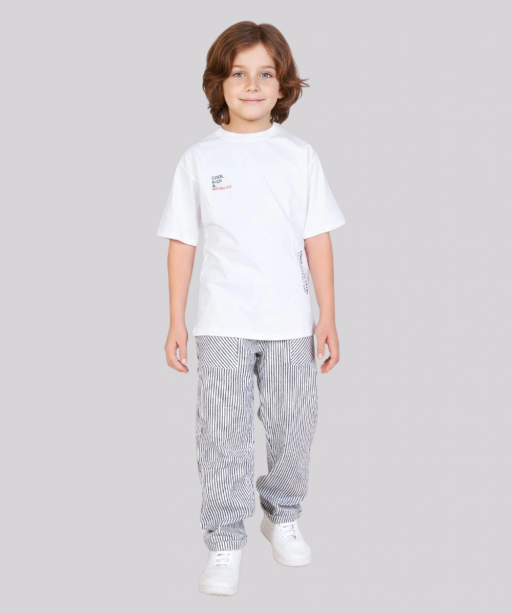 Little Kangaroos Boy's Striped Denim Jeans - White