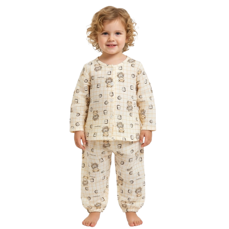 Smart Baby Baby Boy's Teddy Bear Top & Pyjama - Cream - 2 Pcs