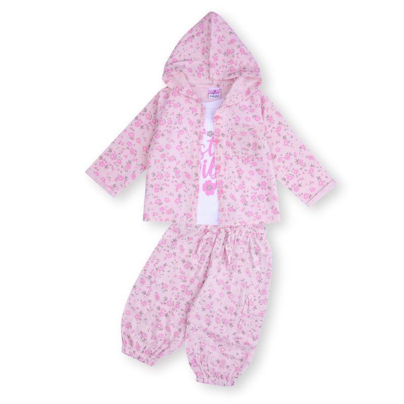 Smart Baby Baby Girl's Sister Vibes Hooded Jacket, Top & Jogger - Pink - 3 Pcs