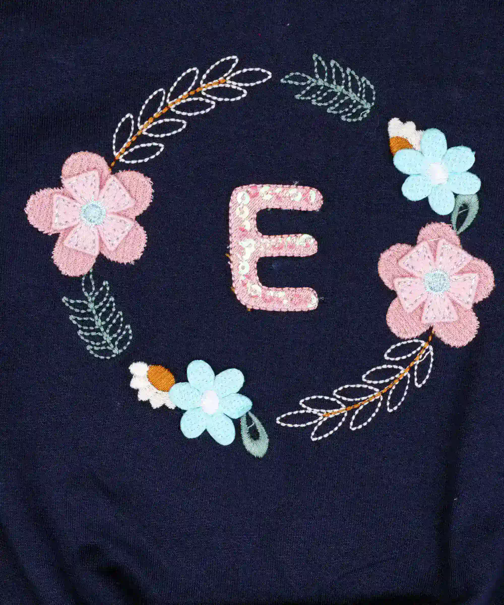 Smart Baby Baby Girl's Floral Embroidered Sweatshirt & Jogger - Navy Blue - 2 Pcs