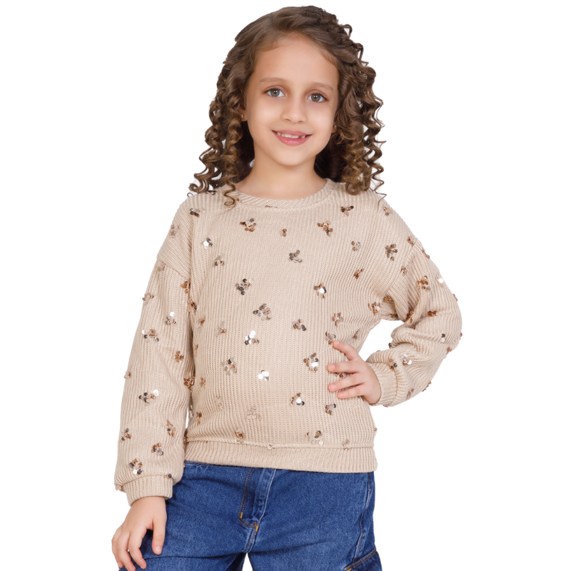 Little Kangaroos Girls Sequin Sweater - Beige