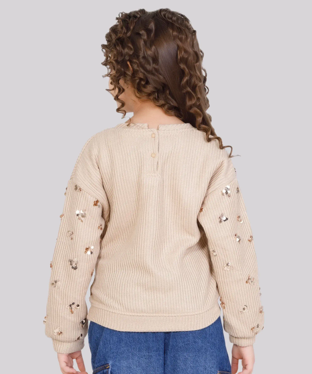 Little Kangaroos Girls Sequin Sweater - Beige