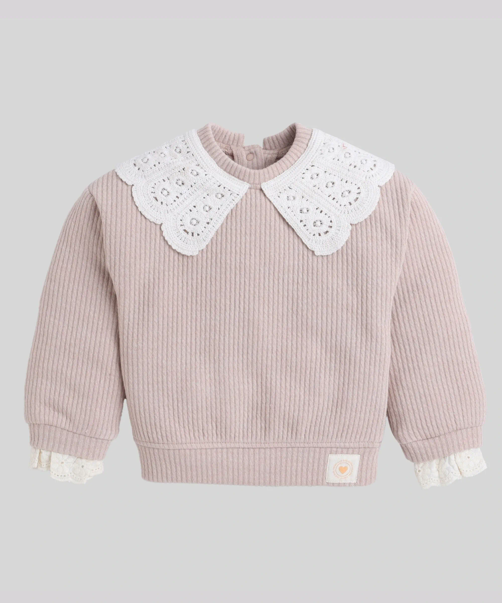 Little Kangaroos Girl's Round Neck Embroidered Sweater - Pink
