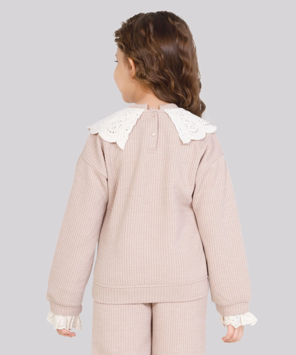 Little Kangaroos Girl's Round Neck Embroidered Sweater - Pink