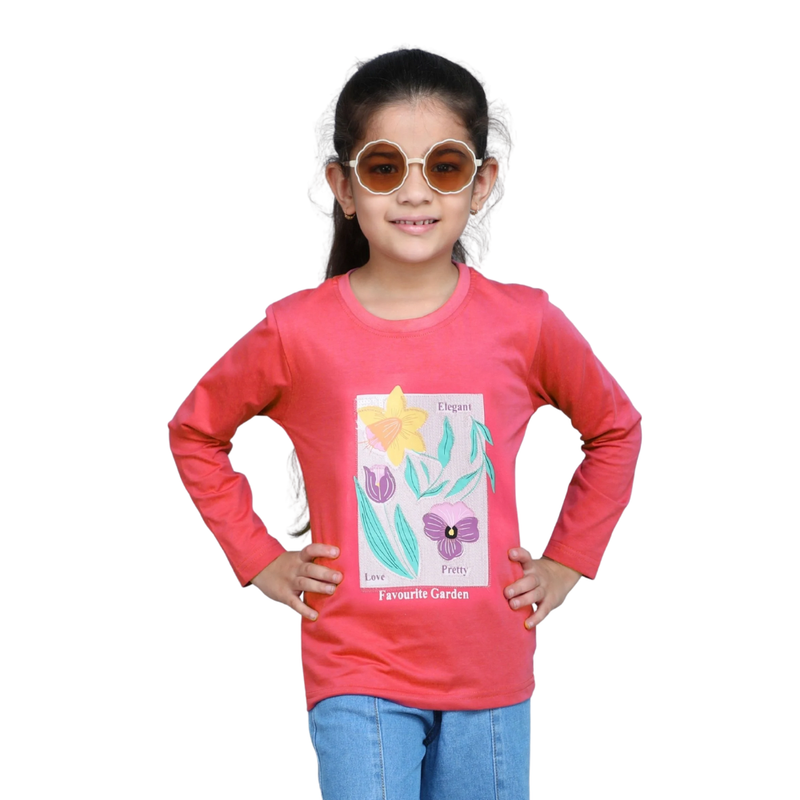 Nexgen Girl's Favourite Garden Printed T-Shirt - Red