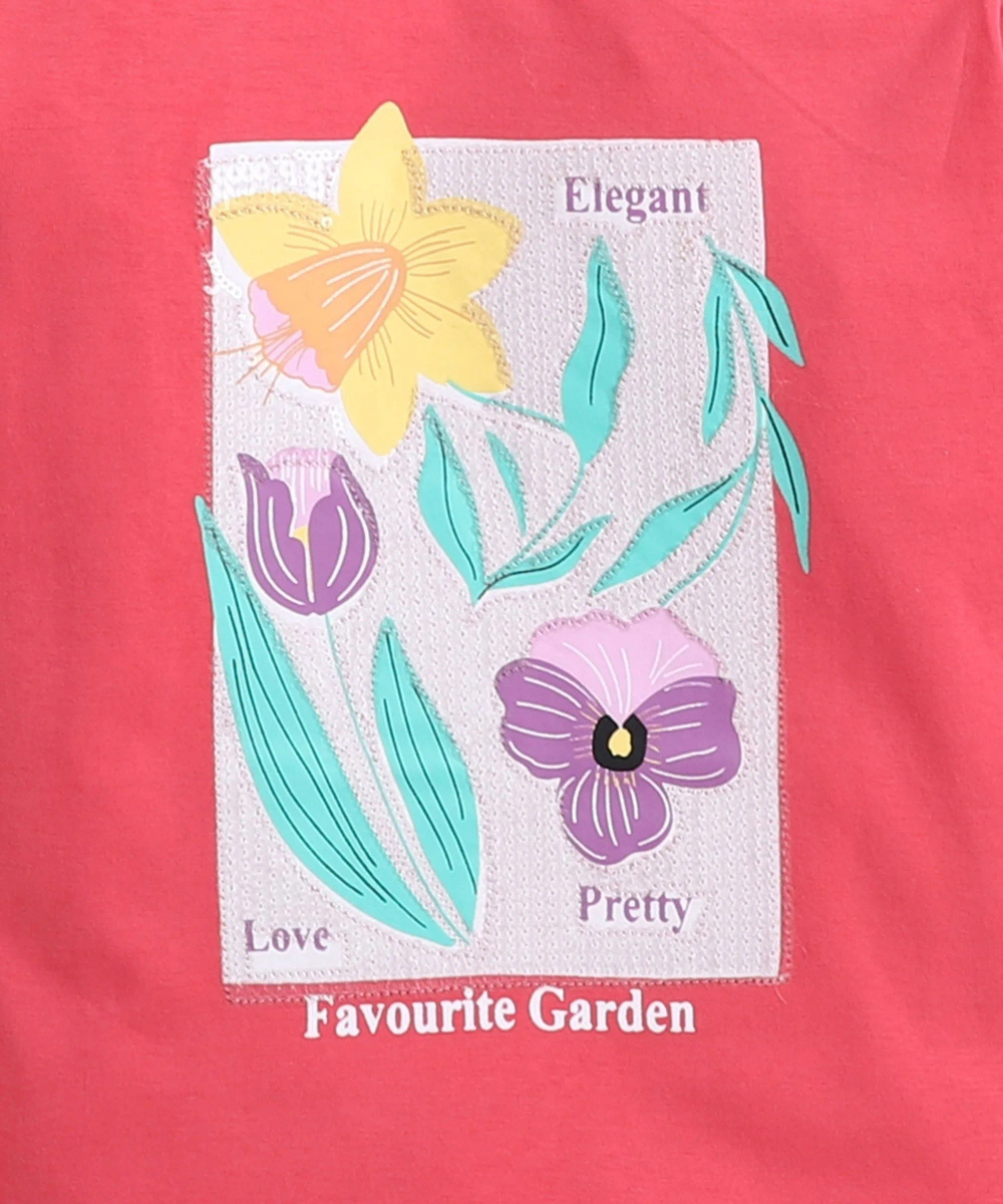 Nexgen Girl's Favourite Garden Printed T-Shirt - Red