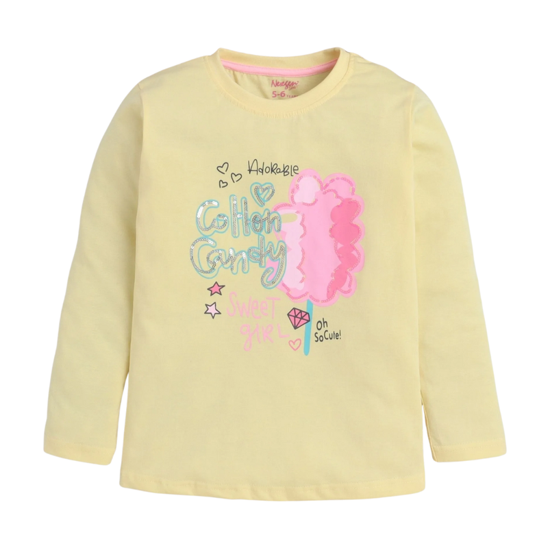 Nexgen Girl's Cotton Candy Printed T-Shirt - Yellow