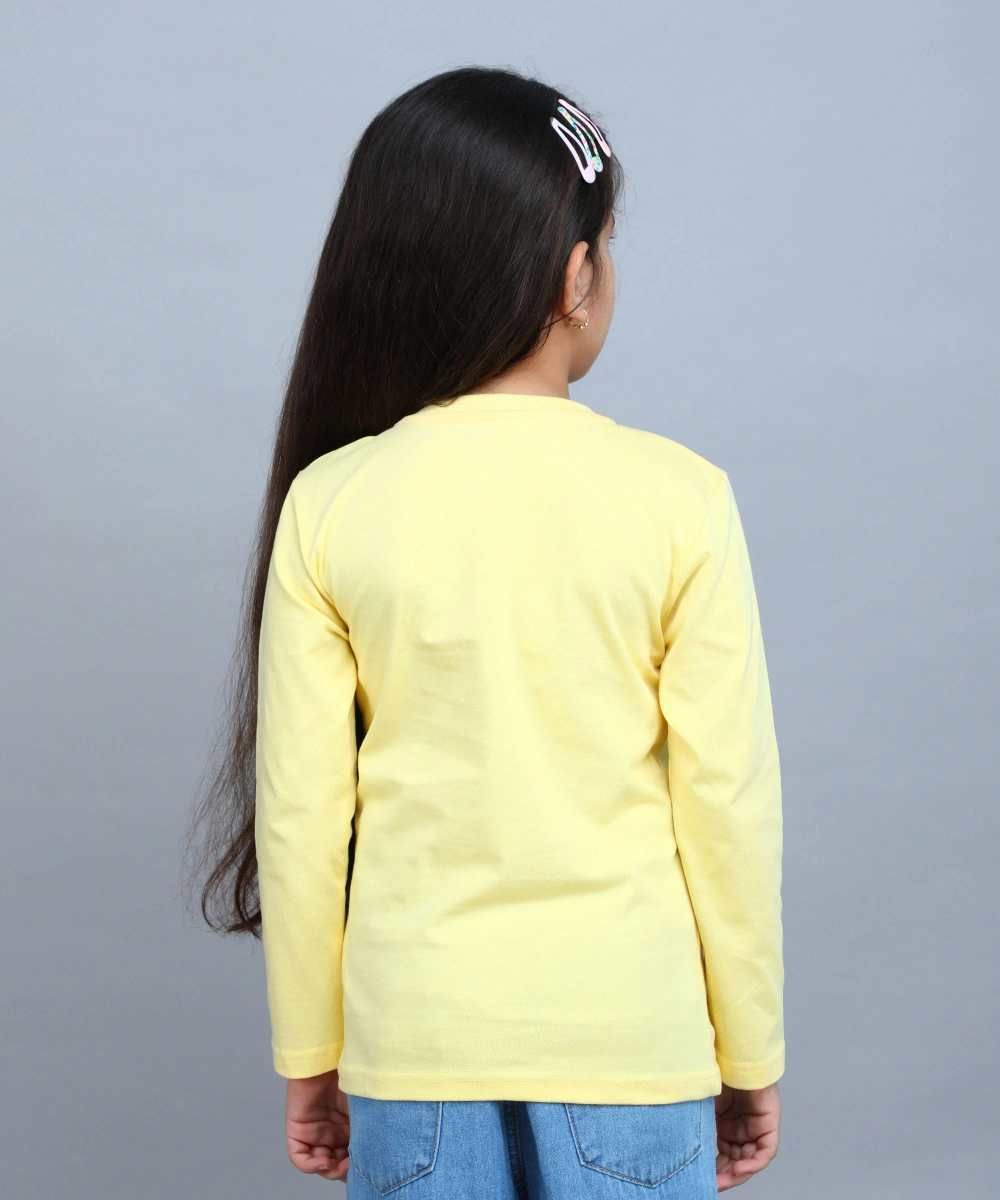 Nexgen Girl's Cotton Candy Printed T-Shirt - Yellow