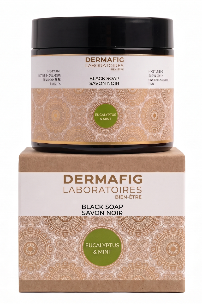 Dermafig - Moisturizing Black Soap - Eucalyptus & Menthe - 150 ml