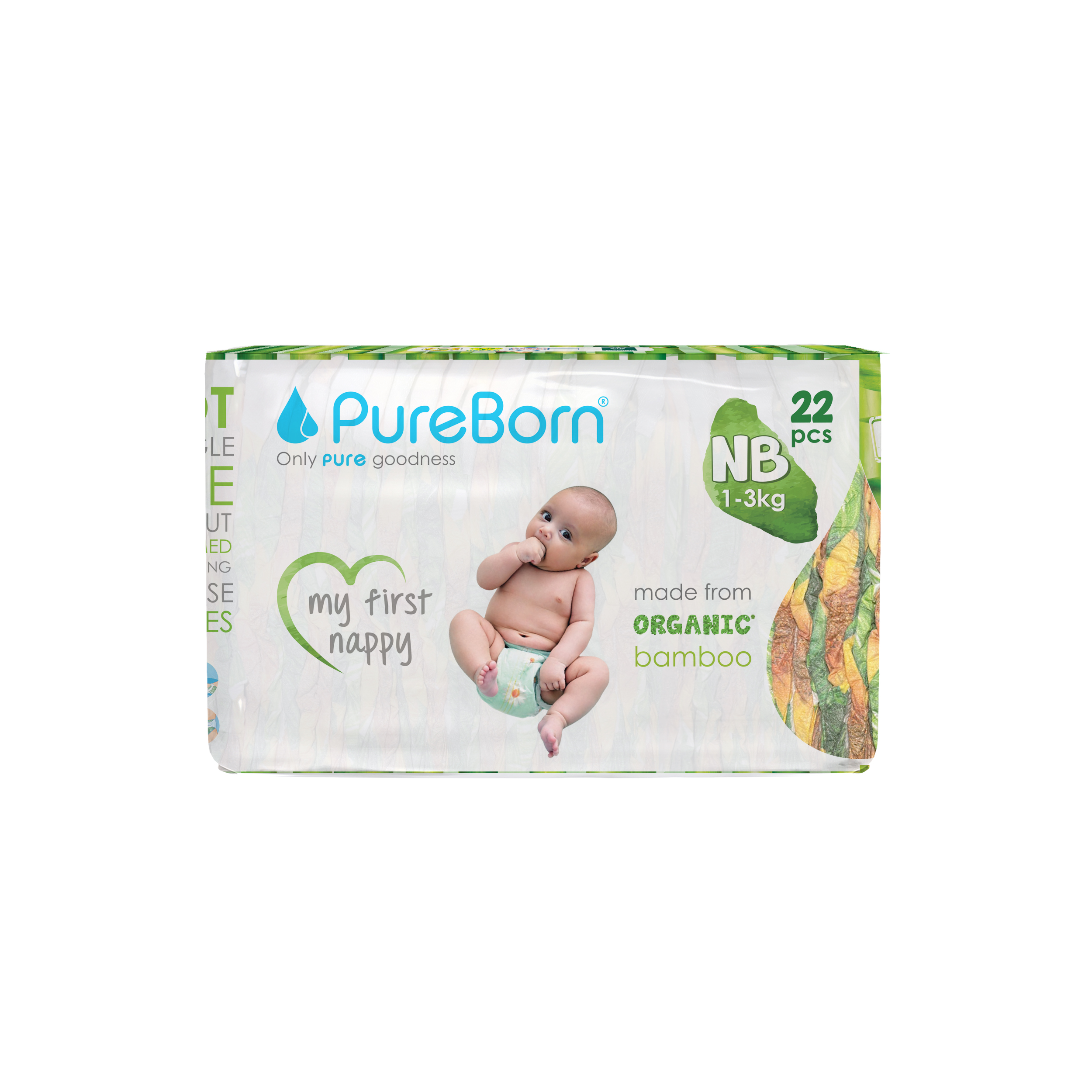 Pureborn - Organic Diapers - New Born 1-3Kg - Single Pack - 22pc Set