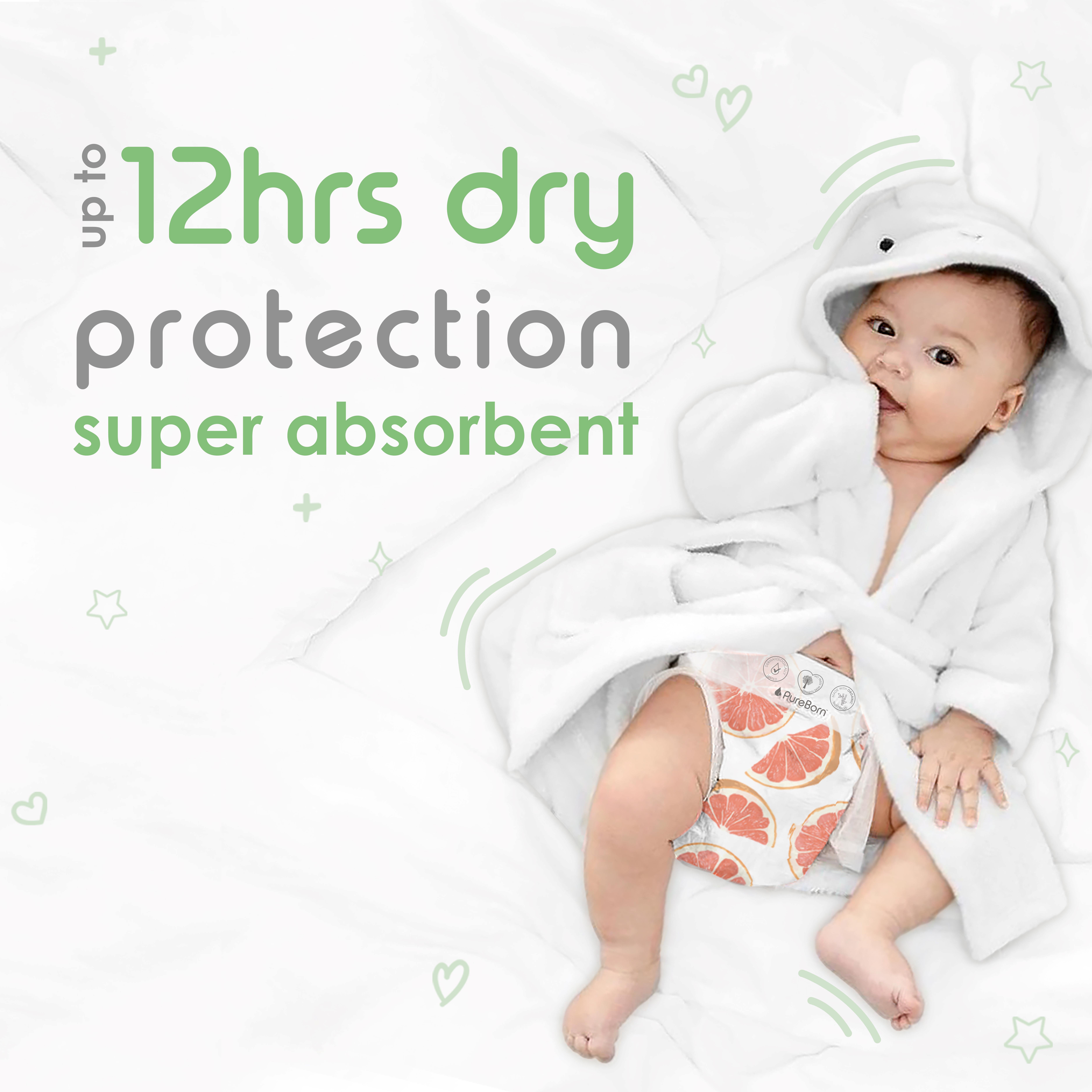 Pureborn - Organic Diapers - New Born 1-3Kg - Single Pack - 22pc Set