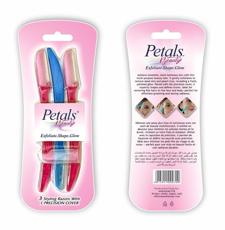 Petals - Facial & Eyebrow Razor With Cover - 3 Pcs