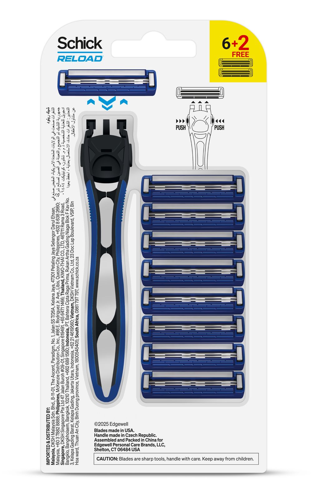 Schick - Reload 2 Blade Flex Head Razor With 8 Cartridges - Blue