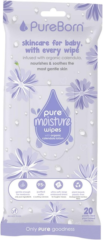 Pureborn - Pure Moisture Wipes With Calendula Lotion - 20 Pcs