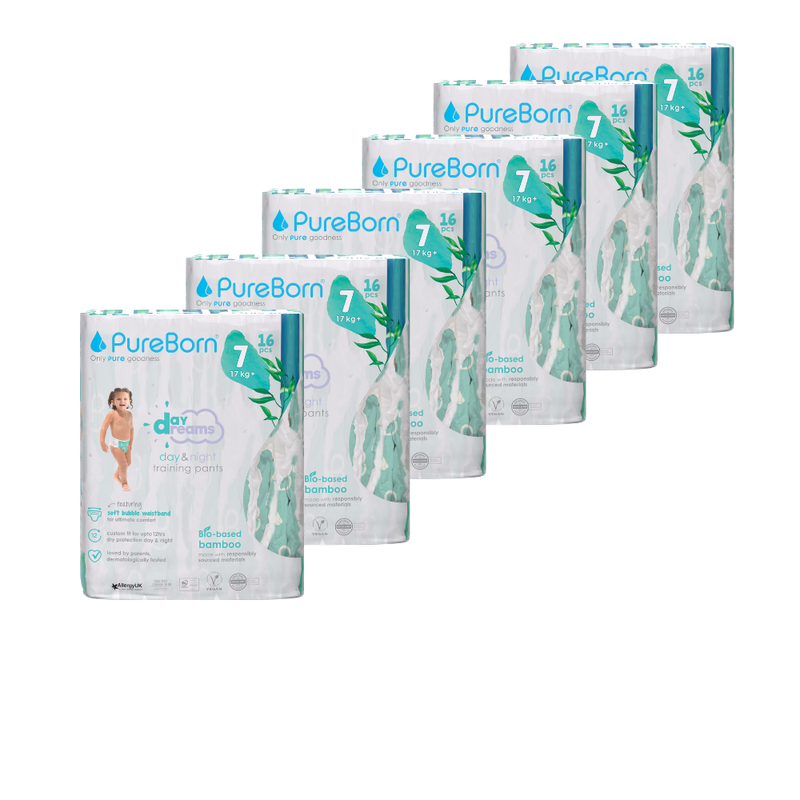 Pureborn - Day Dreams Day & Night Training Pants - Size 7 - 17 kg Plus - Pack of 6 - 96 Pcs