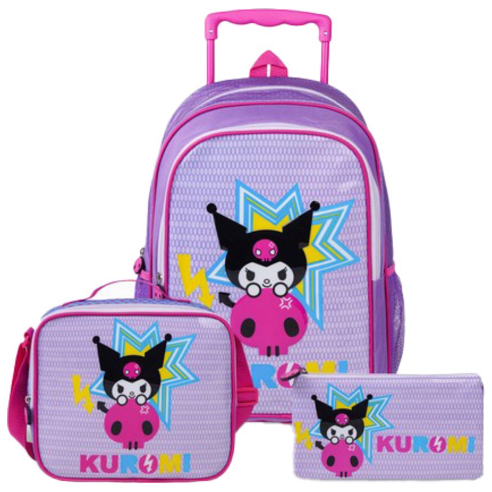 Sanrio - 3-In-1 Rolling Backpack With Lunch Bag And Pencil Case - Kuromi - 18-Inch