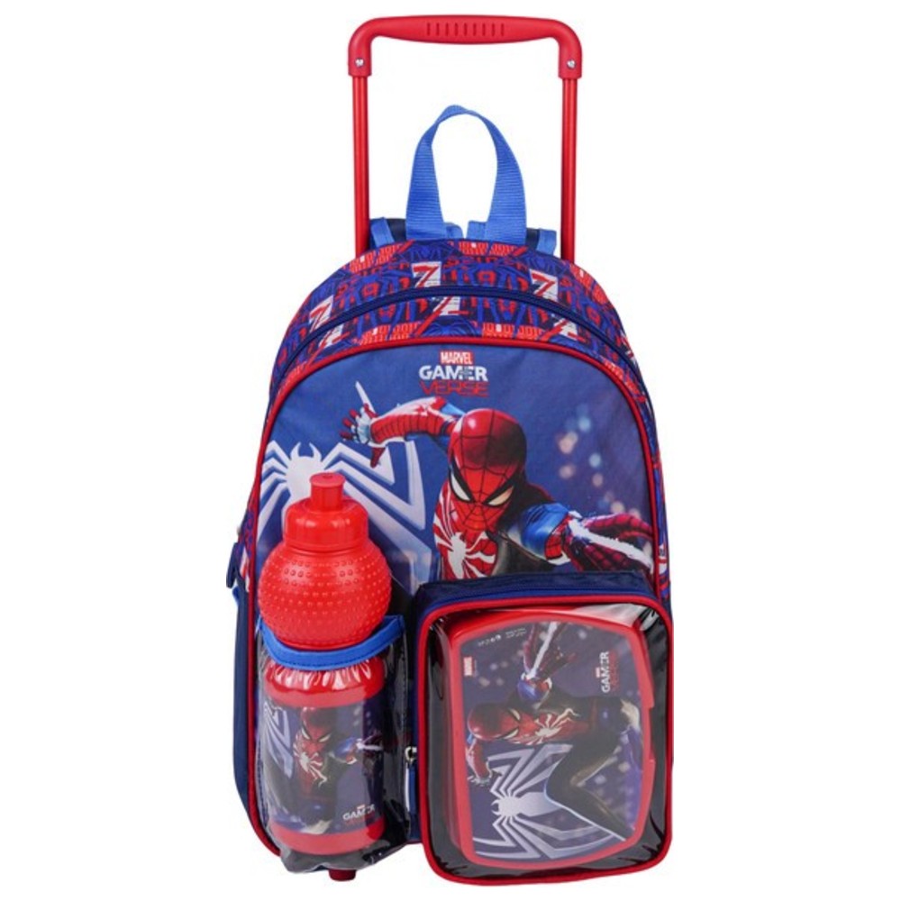 Marvel - 3-In-1 Rolling Backpack With Water Bottle And Lunch Box - Spider-Man
