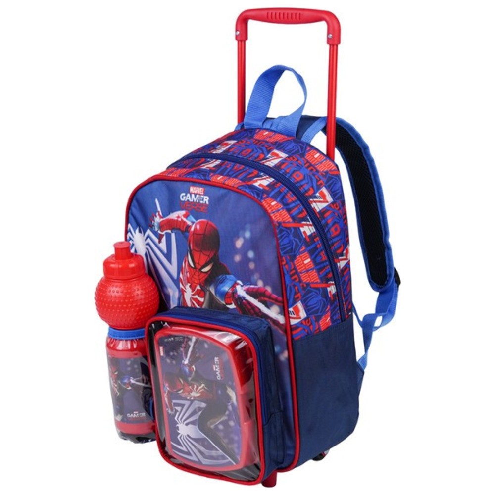 Marvel - 3-In-1 Rolling Backpack With Water Bottle And Lunch Box - Spider-Man