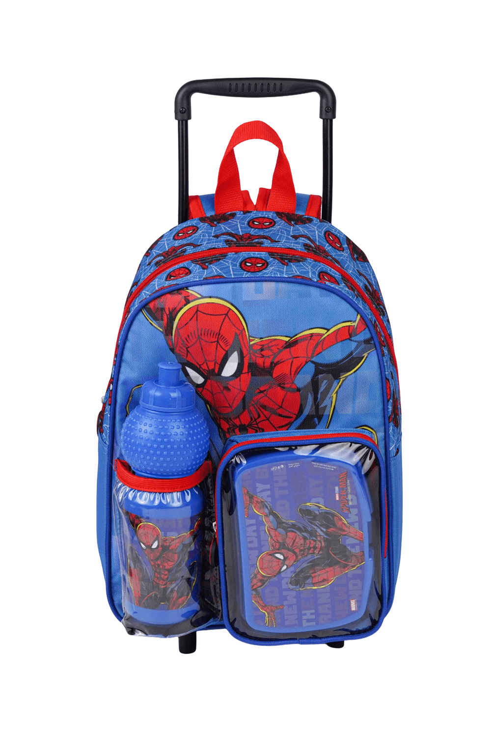 Marvel - Spiderman 3-In-1 Kids Trolley Backpack With Lunch Box & Water Bottle Set - Multicolor