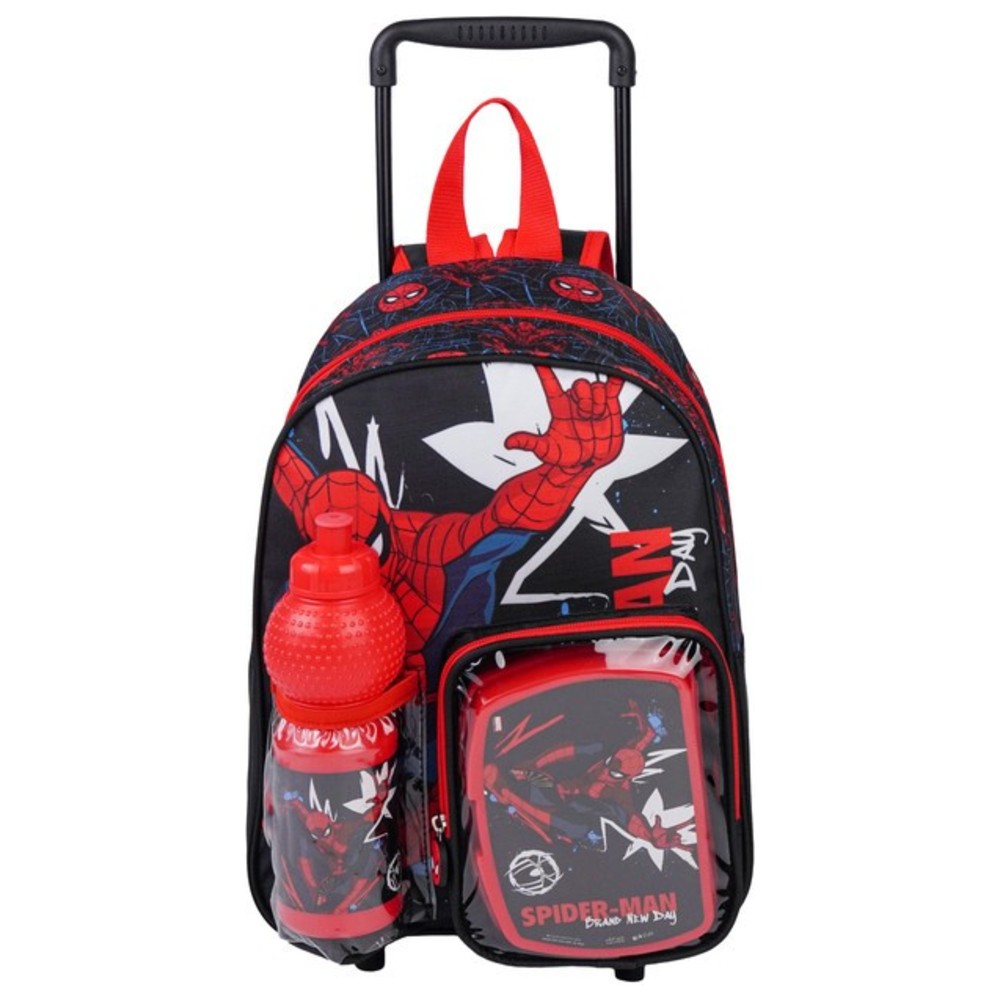 Marvel - 3-In-1 Spider-Man Rolling Backpack With Water Bottle And Lunch Box - Black