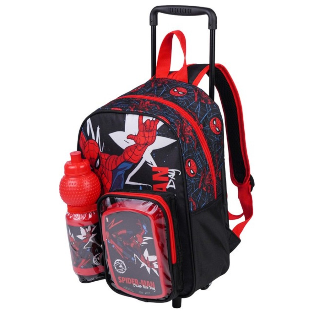 Marvel - 3-In-1 Spider-Man Rolling Backpack With Water Bottle And Lunch Box - Black