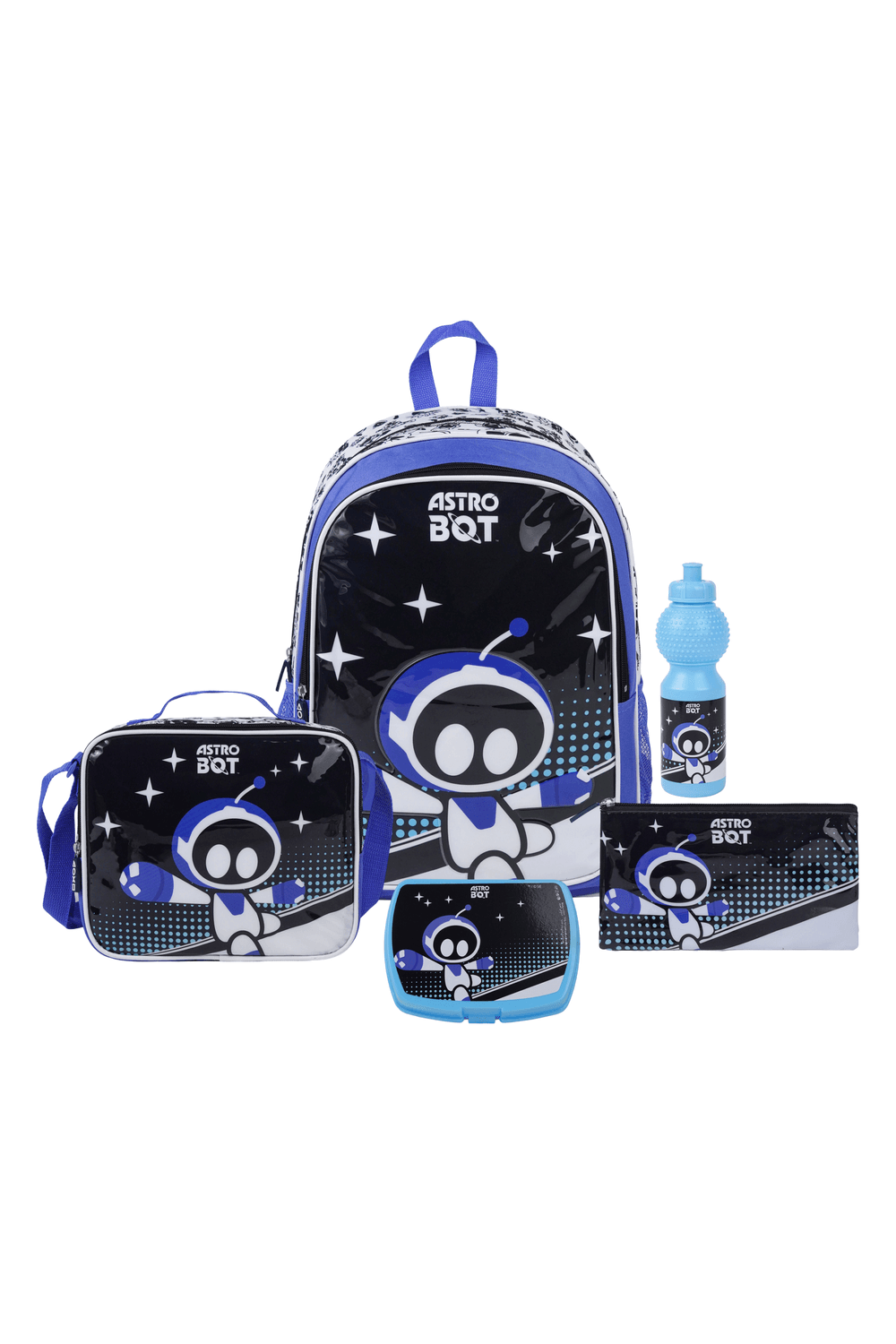 Sony - Astro Bot 5-In-1 Kids Backpack, Lunch Box & Bag With Water Bottle & Pencil Case Set - Blue