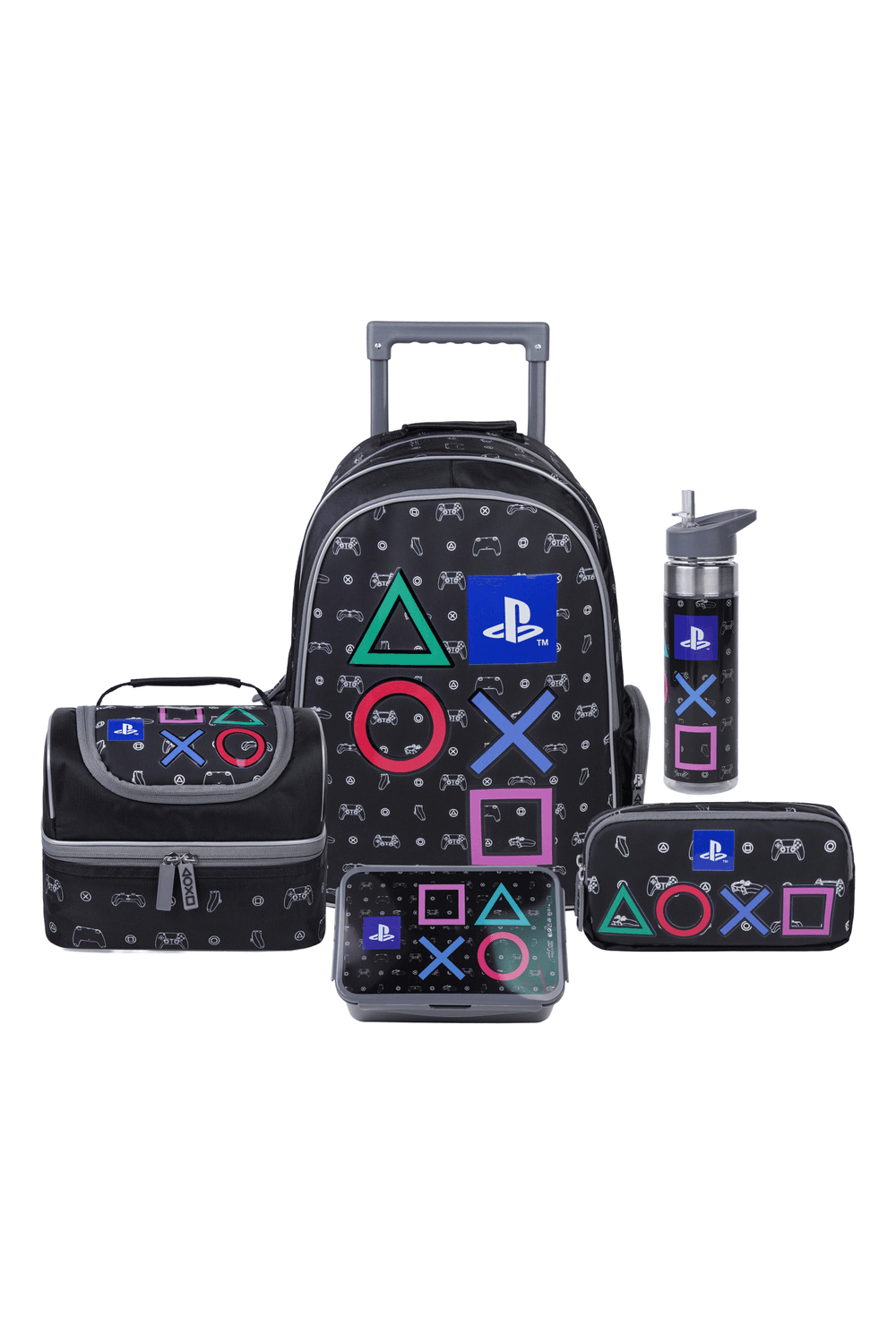 Sony - PlayStation 5-In-1 Kids Trolley Backpack, Lunch Bag & Box With Water Bottle & Pencil Case Set - Black
