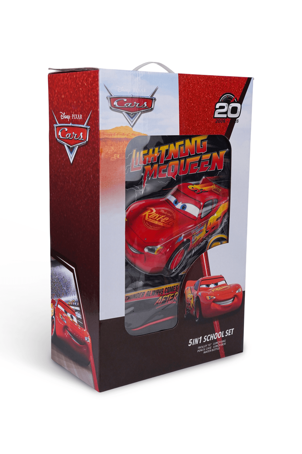 Disney - Cars 5-In-1 Trolley Backpack, Lunch Box & Bag With Water Bottle & Pencil Case - Red/Black