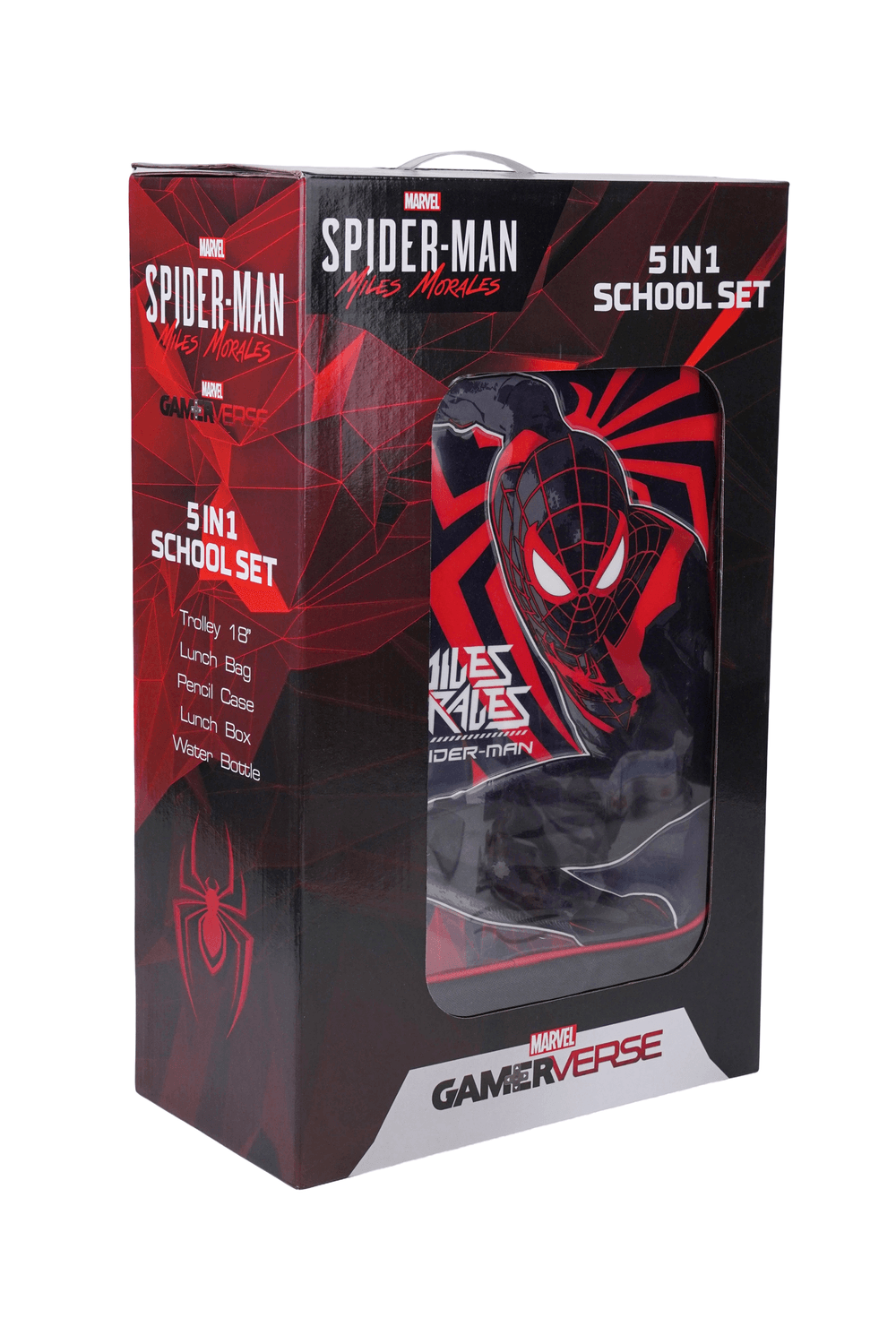 Marvel - Spiderman 5-In-1 Trolley Backpack, Lunch Box & Bag With Water Bottle & Pencil Case - Black/Red