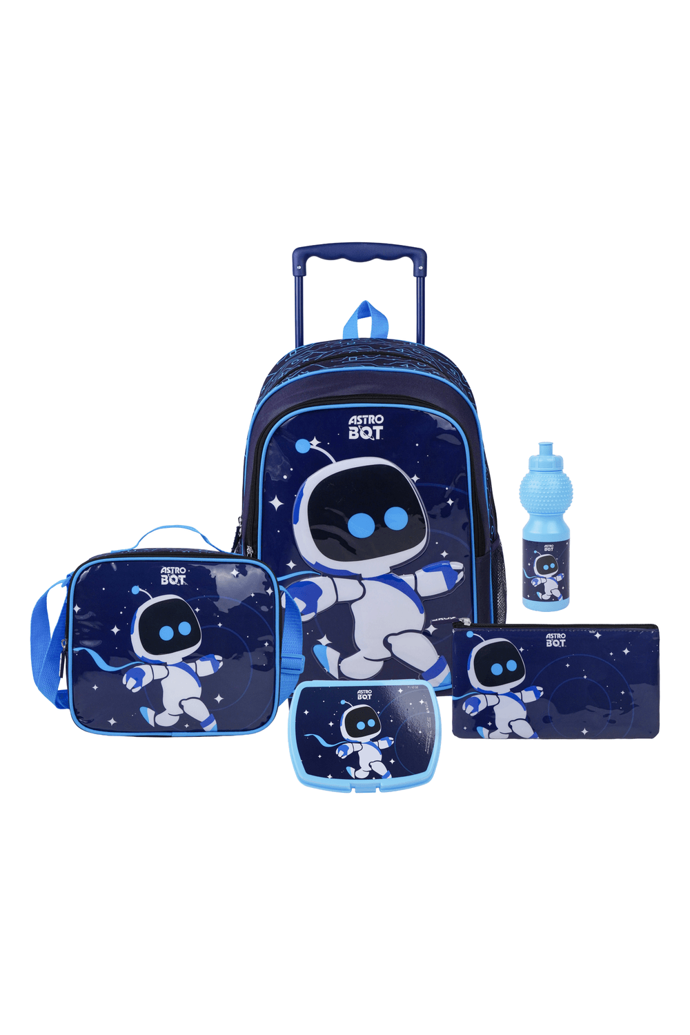 Sony - Astro Bot 5-In-1 Trolley Backpack, Lunch Box & Bag With Water Bottle & Pencil Case Set - Blue