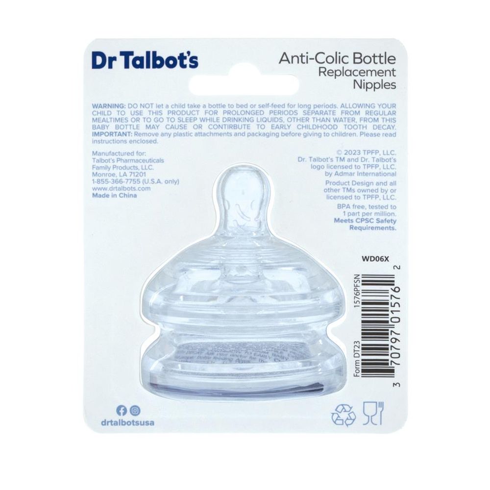 Dr. Talbot's - Slow Flow Silicone Replacement Nipples - 2 Pcs