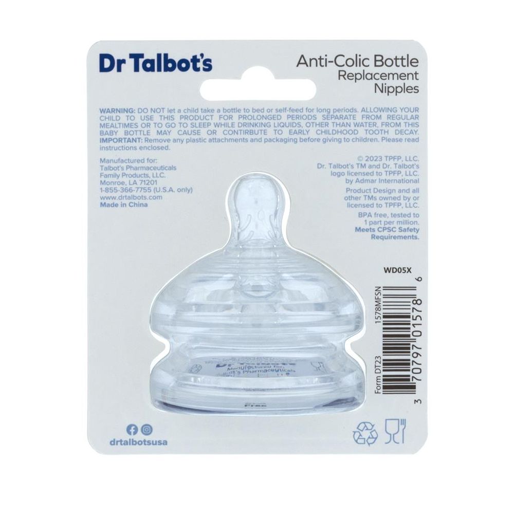 Dr. Talbot's - Medium Flow Silicone Replacement Nipples - 2 Pcs