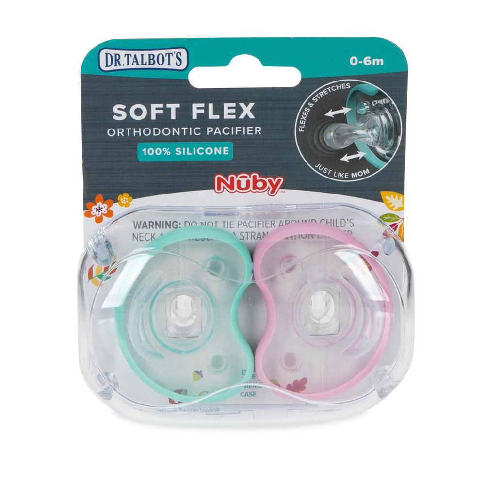 Dr. Talbot's - Flat Orthodontic Pacifiers - Aqua/Pink - Medium - 2 Pc Set