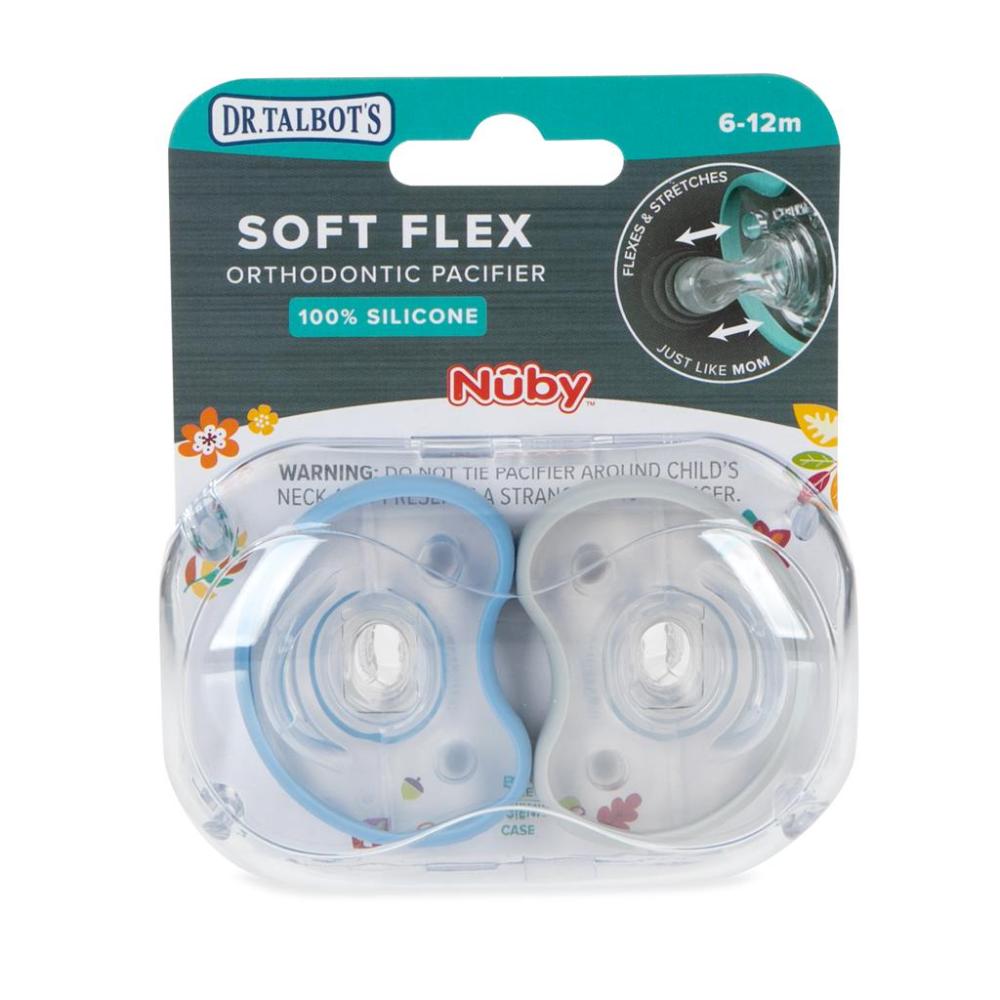 Dr. Talbot's Flat Orthodontic Pacifiers, Blue & Grey, Medium, 2-Pack