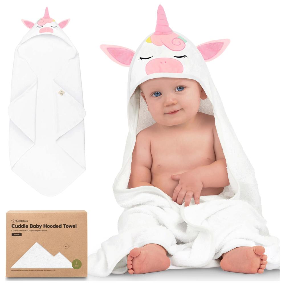 KeaBabies - Hooded Cuddle Soft Baby Bath Towel - Unicorn