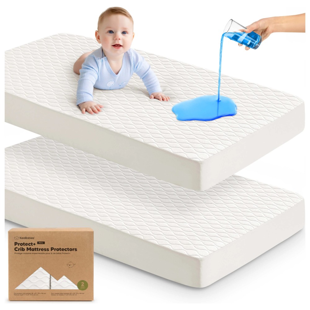 Keababies - Mavy Protect+ Waterproof Crib Mattress Protector - Soft White - 2 Pc Set