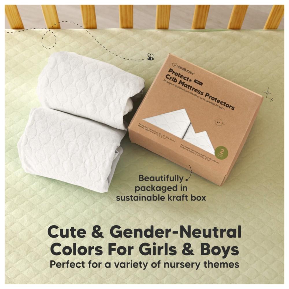 Keababies - Mavy Protect+ Waterproof Crib Mattress Protector - Soft White - 2 Pc Set