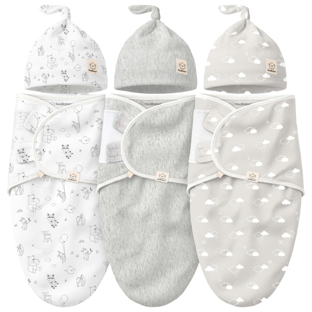 Keababies - Soothe Swaddle Wraps With Knot Hats - Aspire - 3 Pc Set