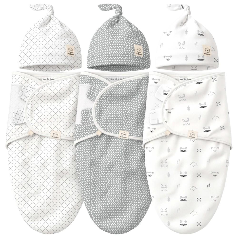 Keababies - Soothe Swaddle Wraps With Knotted Hats - Nordic - 3 Pc Set