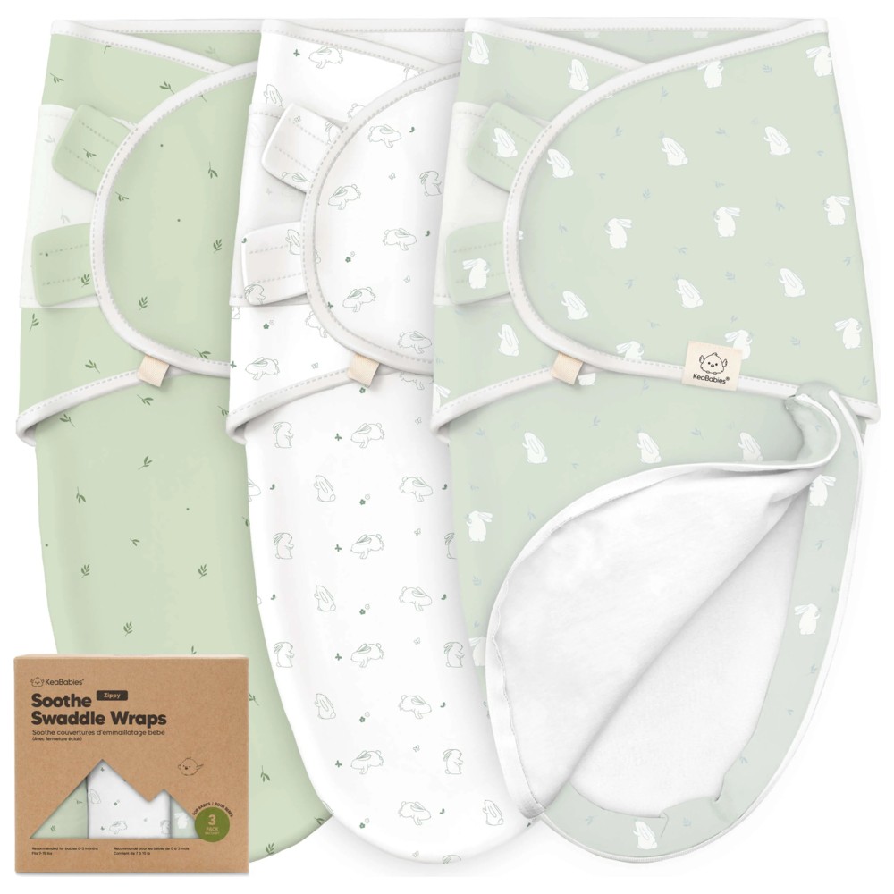 Keababies - Soothe Zippy Swaddle Wraps - Bunnies - 3 Pc Set