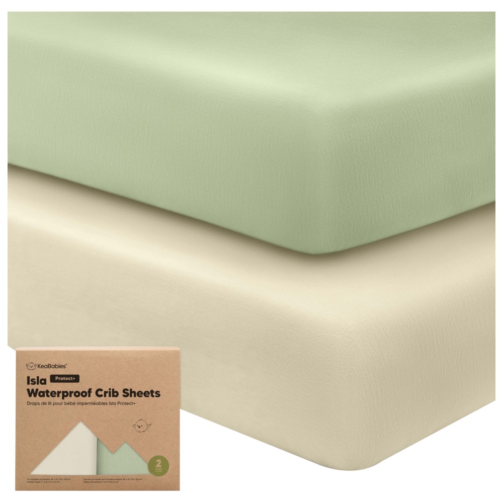 Keababies - Isla Protect Plus Waterproof Crib Sheets - Avocado - 2 Pc Set