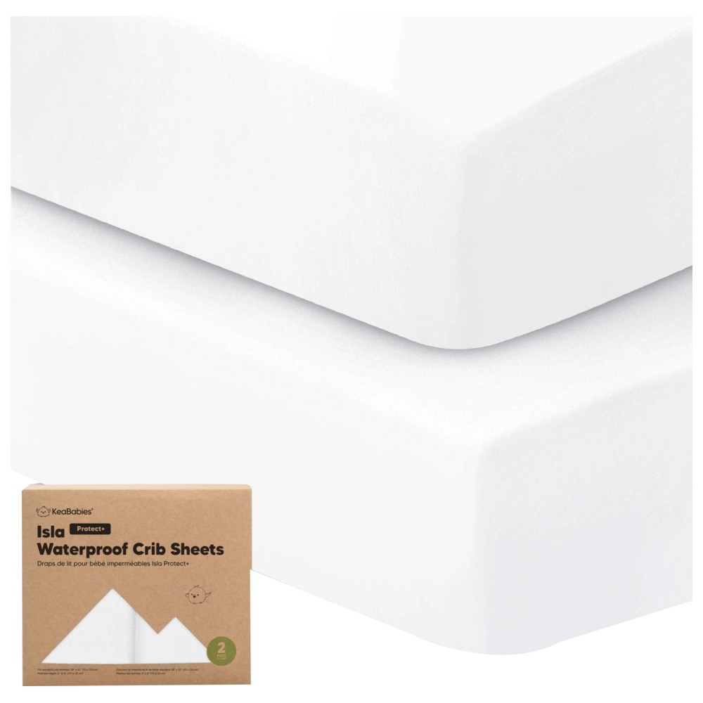 Keababies - Isla Protect Plus Waterproof Crib Sheets - Soft White - 2 Pc Set
