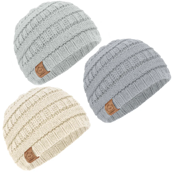 Keababies - Warmzy Baby Beanies - Cloud - 3 Pc Set