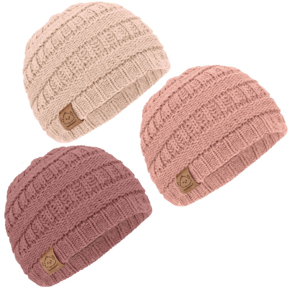 Keababies - Warmzy Baby Beanies - Tea Rose - 3 Pc Set
