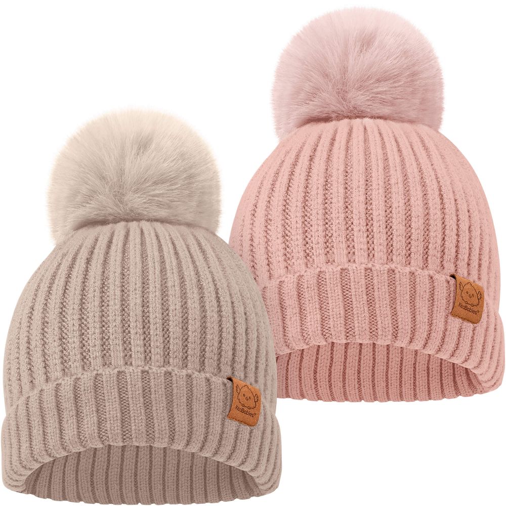 Keababies - Pom Knitted Beanie - Fawn - 2 Pc Set
