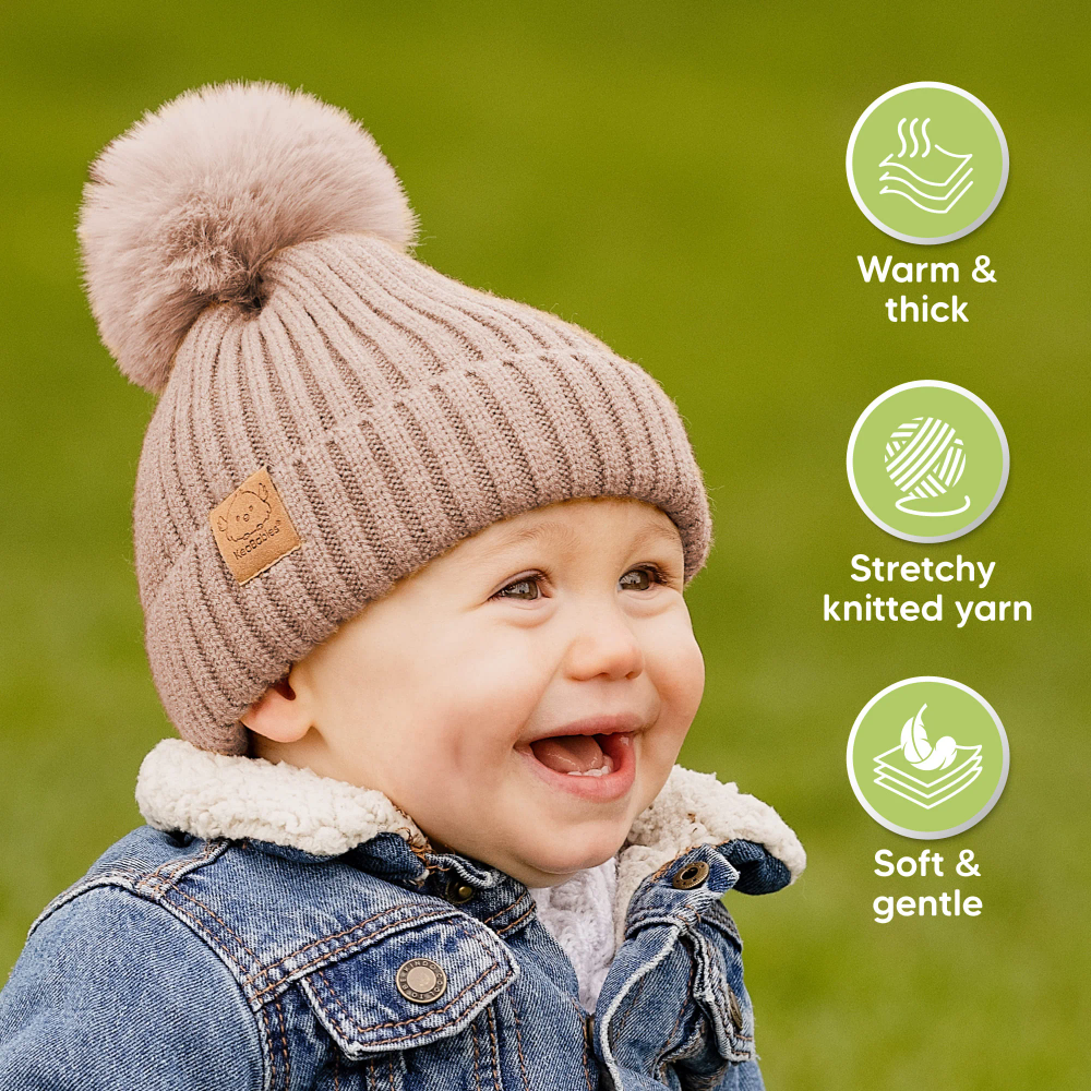 Keababies - Pom Knitted Beanie - Fawn - 2 Pc Set