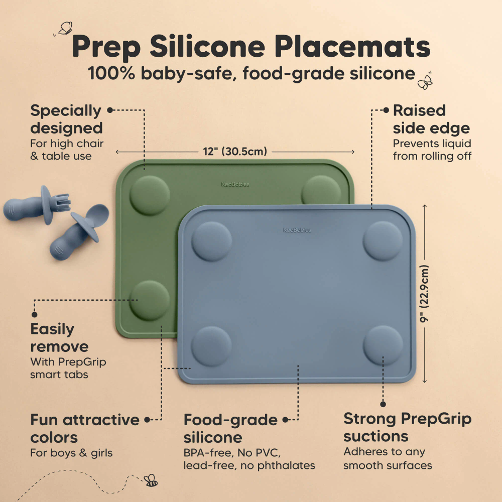 Keababies - Prep Silicone Non-Slip Placemats - Slate - 2 Pcs