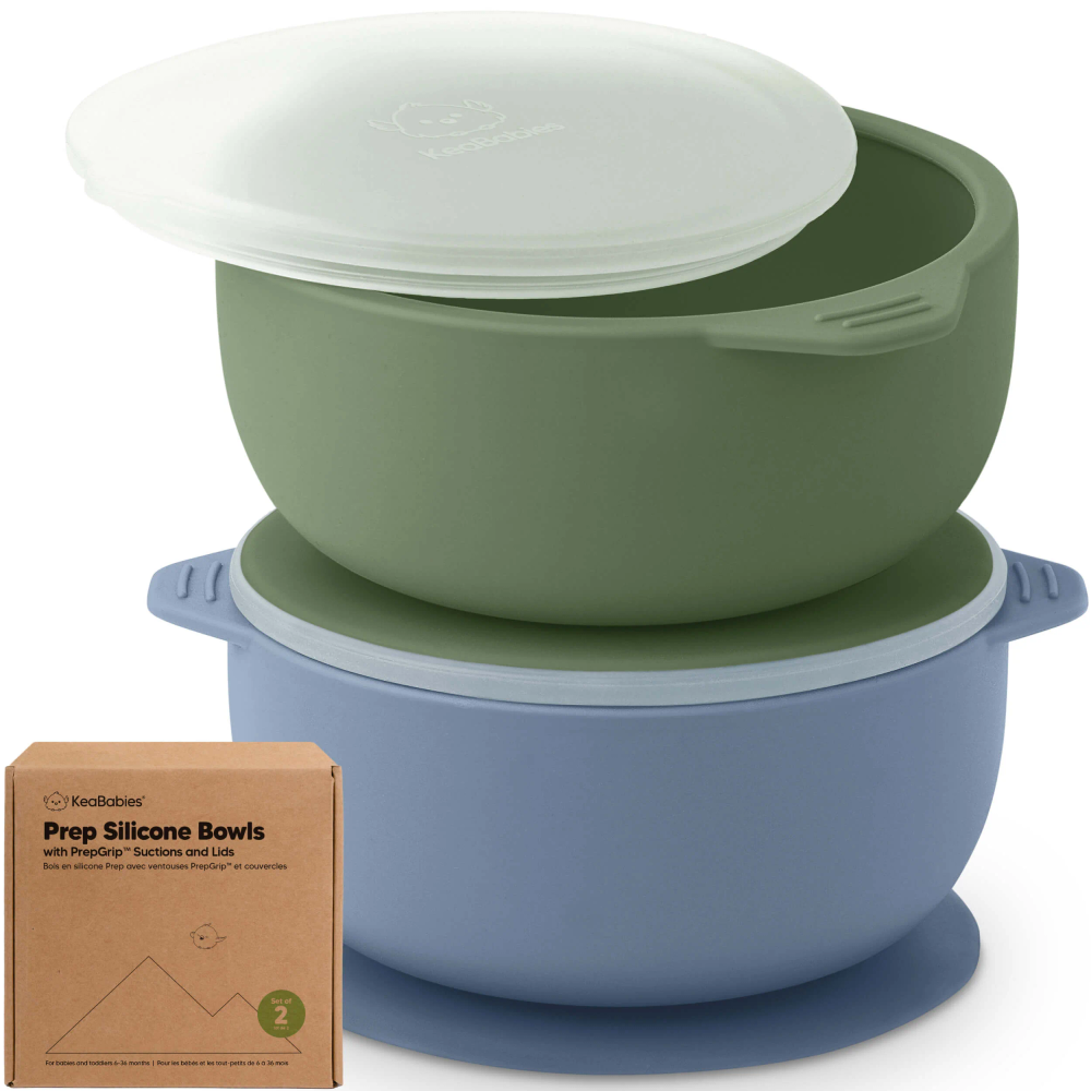 Keababies - Prep Silicone Suction Bowls - Green/Blue - 399 ml - 2 Pc Set