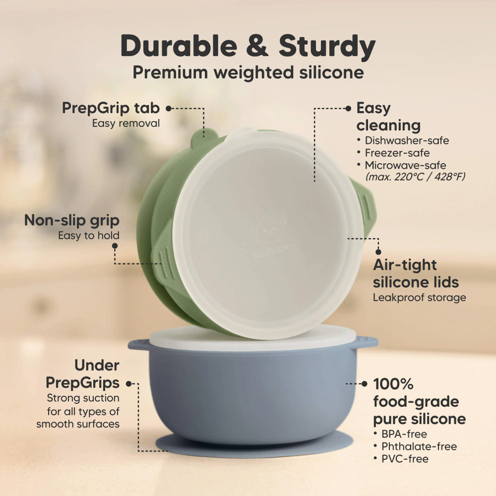 Keababies - Prep Silicone Suction Bowls - Green/Blue - 399 ml - 2 Pc Set