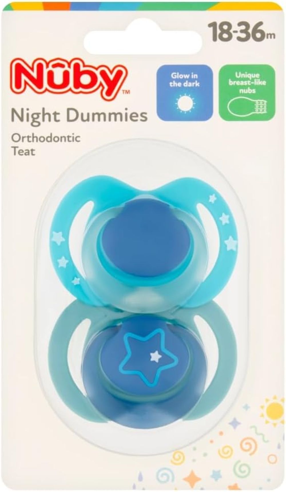Nuby - Night Time Glow In Dark Soothers - Blue - 2 Pcs